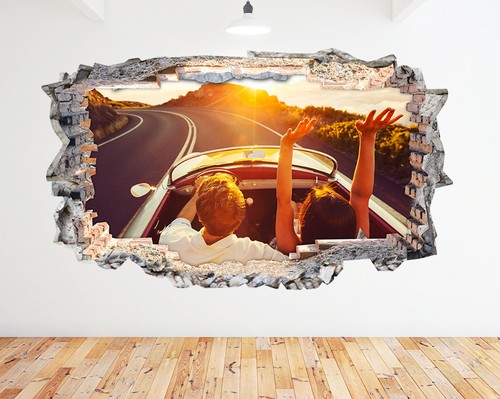 Details about / N476 Couple Car Drive Sunset Road Smashed Wall Decal 3D Art Stickers Vinyl Room
