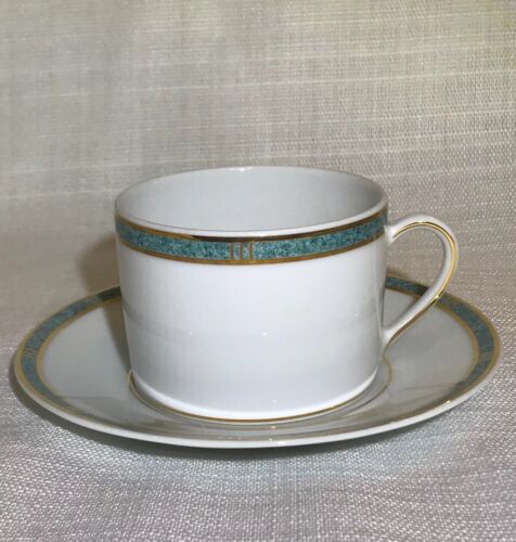 New Bernardaud Limoges France Antinea Vert Tea Cup Saucer Plate Set Porcelain s 