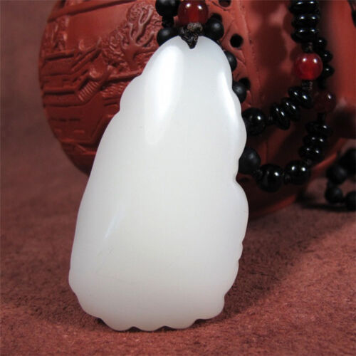 Chinese Natural White Hand-carved Chinese Hetian jade Magnolia flower pendant  N