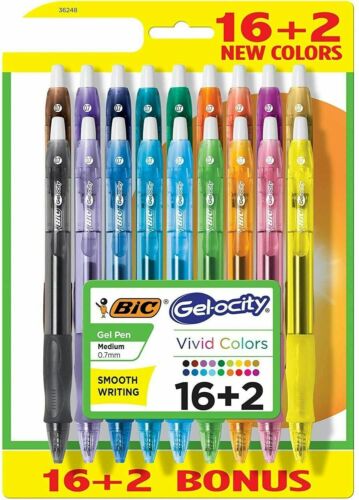 18 Count BIC Gelocity Retractable Gel Pen 0.7mm Medium Vivid Colors 