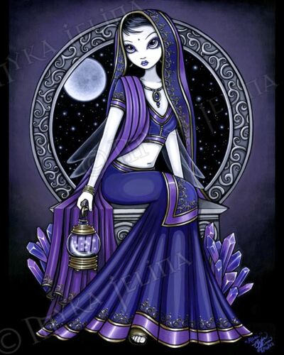 Fairy Art Purple Moon Celestial Sari Hindi Kami Ltd Ed Signed CANVAS Embellished 