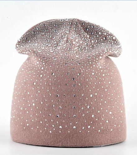 Luxus Buchse Winter Strass Mütze Hase Glänzend Damen Wolle Gestrickt Kappe
