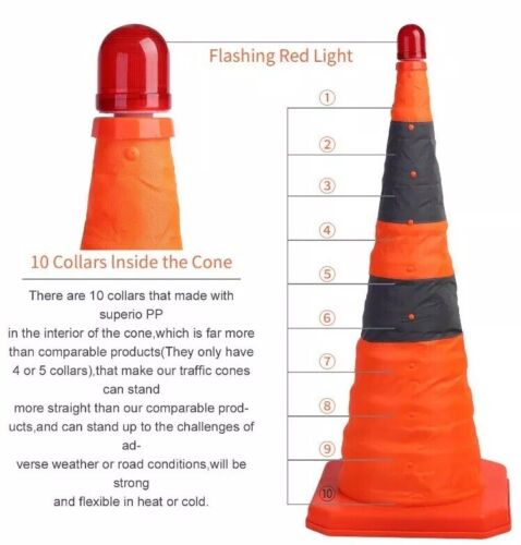 4-Pack 28 inch Collapsible Traffic Cones with LED Light Multi Pop Details about   Sunnyglade 