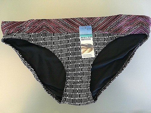 RRP £14 M/&S SIZE 16 BLACK PINK WHITE ROLL TOP HIPSTER BIKINI BOTTOMS FREE POST