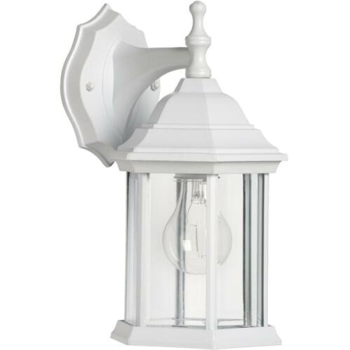 12" White Outdoor Downward Coach Light Fixture with Clear Bevelled Glass 