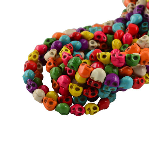 52 Pcs Mixed Color Carved Skull Loose Spacer Beads For Jewelry Making Craft 