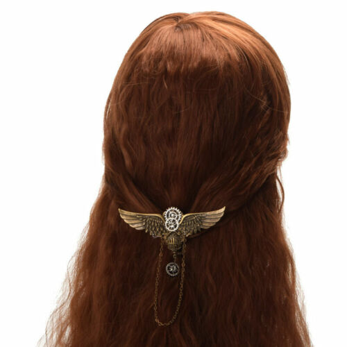 Vintage Victorian Steampunk Bronze Gear Wing Chain Alloy Costume Hair Clip