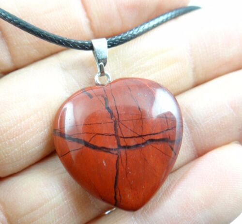 25*25Natural agate Gem Heart Pointed Reiki Chakra Pendant Charm Leather Necklace