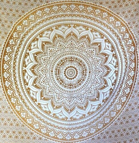 Bohemian Indian Ombre Gold Tapestry Wall Hanging Mandala Hippie Bedspread Cover 