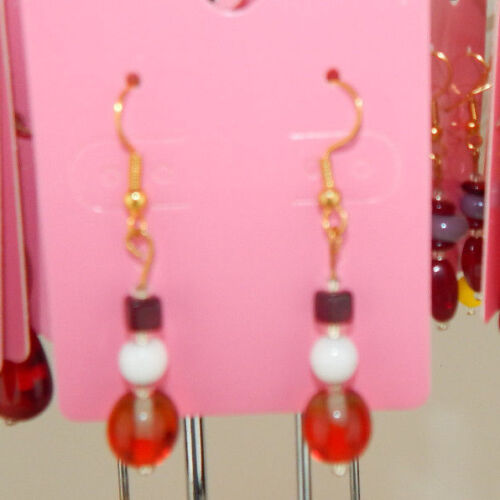 Czech Glass Earrings silver gold ear hooks shades of Red Red & Pin Red & White 