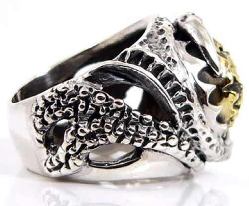 14K YELLOW GOLD GRIM REAPER STERLING SILVER RING NEW SKULL GOTHIC PUNK JEWELRY