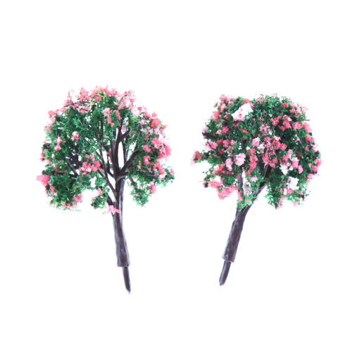 10PCS HO Scale Model Trees Model Tree with Pink Flower for Railroad Scenery  VCA