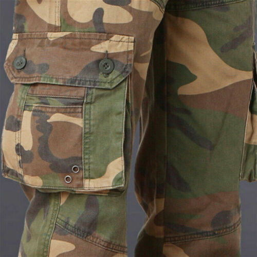 Mens Cargo Camo Pants Military Army Camouflage Trousers Work Knee Pocket