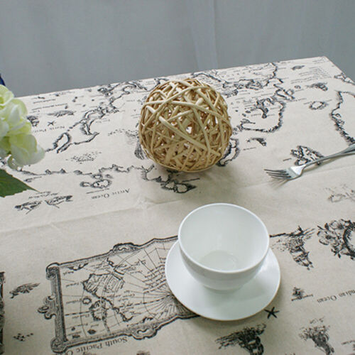 Mapa Retro Algodón Lino Cubierta Mantel Rectangular Mantel Impresión Decoración del hogar 