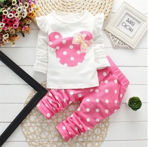 Newborn Baby Girls Minnie Mouse Outfits Clothes T-shirt Tops Long Pants 2PCS Set