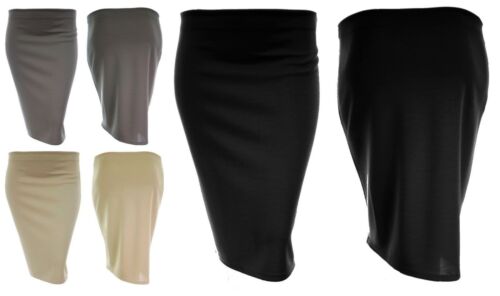 Nouveau femme noir marron gris complet élastique jupe crayon longueur genou taille 16 à 26