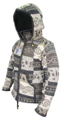 Knitted Men Jacket Woolen Fleece Lined Patchwork High Neck Winter Hippie Jumper