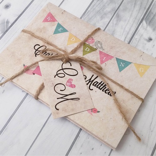 Bunting Vintage Handmade Personalised Wedding Invitations /& Evening Invites