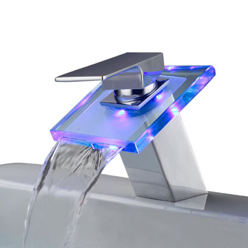 Beleuchteter Glas LED WasserhahnBadarmaturWasserfallWaschtisch Armatur