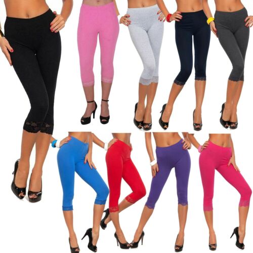 Wome's Cropped 3/4 Lenght Viscose Leggings Ladies Leggings With Lace 