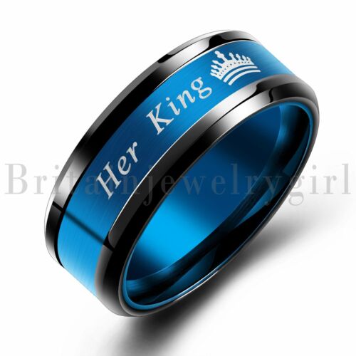 2PCS Her King His Queen Couple's Matching Promise Ring Wedding Band Aniversary 