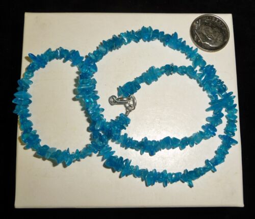 Neon Blue Apatite Necklace Polished Blue Beaded Gemstones 