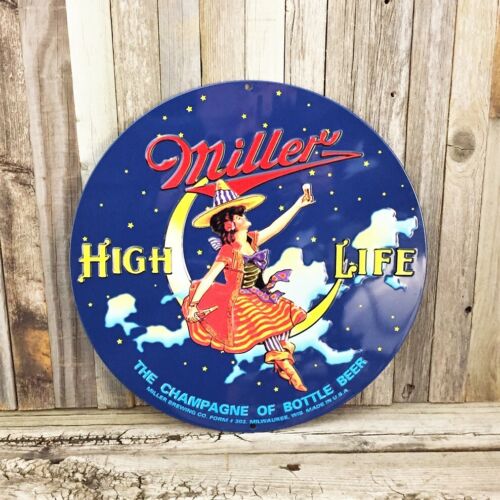 Miller High Life Brew Beer 14/" Round Embossed Metal Tin Sign Bar Man Cave New