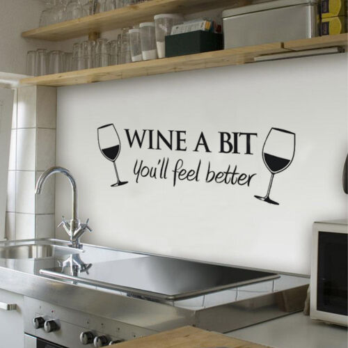 Wine A Bit Vinyl Art Wall Quote Sticker Dinning Kitchen Easy to remove DIY Decal 
