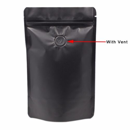 Zip Lock Stand Up Pure Mylar Foil Bag with Vent Valve Coffee Bean Storage Pouch 