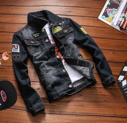 2020 Mens Black Denim Jacket Retro Cotton Long Sleeve Vintage Jackets AU XS-2XL
