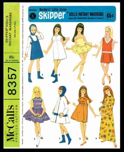 8357 McCall's SKIPPER Fashion Doll Garments Fabric Sewing Pattern Barbies Sis 9" 