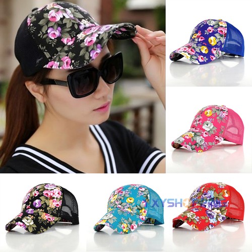 Womens Snapback Baseball Cap Floral Flat Mesh Rapper Summer Hip Hop Casual Hats