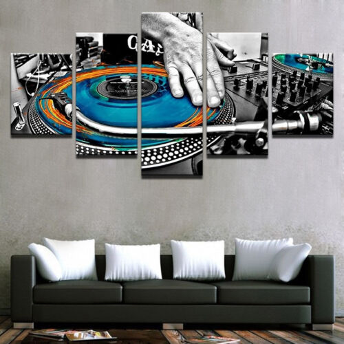 Disc Jockey Playing Music Mixer Spinning Poster 5 Panel Canvas Print Wall Art
