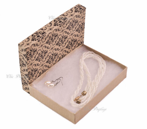 Kraft Boxes Cotton Filled Jewelry Boxes Kraft Damask Gift Boxes 20~50~100~500Pc