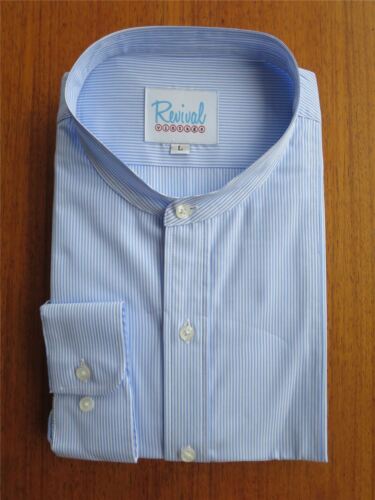 1930s 40s Peaky Blinders Vintage Style Collarless Stripe Blue Shirt 100/% Cotton
