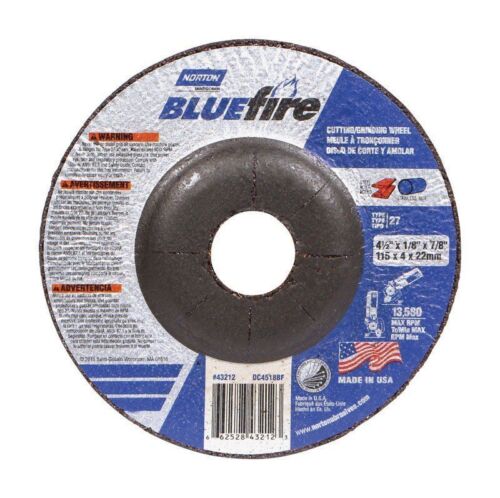 Norton 66252843212 BlueFire Cutting /& Grinding Wheel 4-1//2/" Dia x 1//8/" thick x