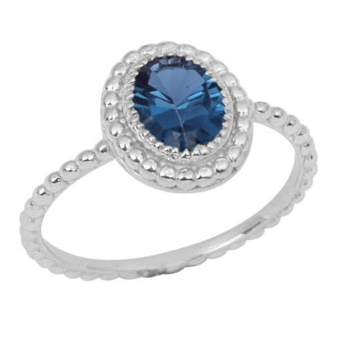 London Blue Topaz 925 Silver Women Wedding Ring Oval Cut Tiny Shank Gift Jewelry 