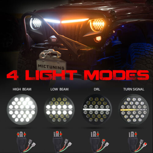 Pair 80W 7 INCH LED Headlights High Low Beam Turn Signal for Jeep Wrangler JK LJ