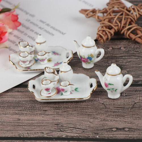 8Pcs 1:12 Dollhouse Miniature Porcelain Tea Cup set Dollhouse Kitchen TablewaEfw