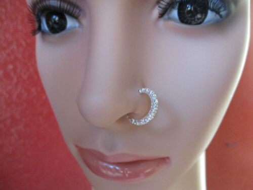 Sterling Silver L Shape nose stud hoop Clear CZ 22 Gauge 15 clear round CZ's 22g 