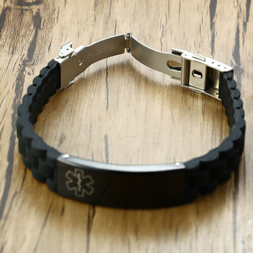 Medical Alert Men Silicone Bracelet Wristband Armband Engraved TYPE 2 DIABETES