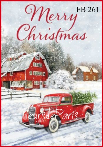~ Vintage Christmas Home for the Holidays Red Truck 1 Print on Fabric FB 261 ~