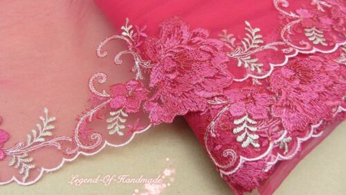1Y Embroidered Floral Tulle Lace Trim~Pink/Blue/Black/Red/Beige~Clearance SALE~ 