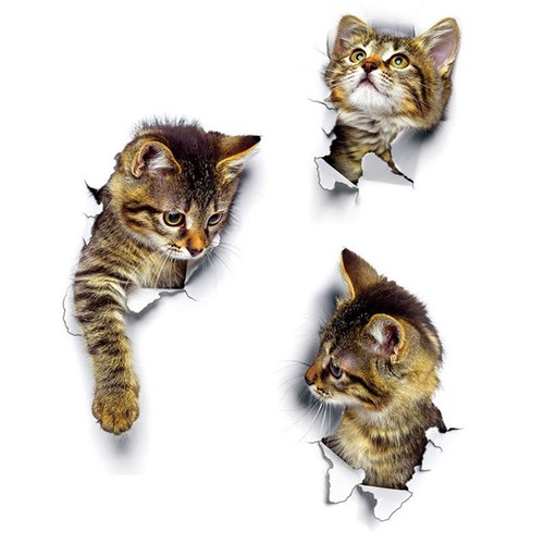 Wall Sticker Vinyl Cute 3D Kitten Cat Bedroom Fridge Decal Home Mural Art Decor#