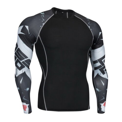 Mens Pro Compression Long Sleeve Shirts Breathable Fast Dry Bodybuilding Tops