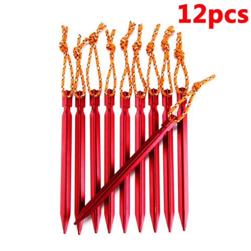 12Pcs Titanium Alloy Tent Nail Pegs Stakes With Rope Lightweight Camping Outdoor 