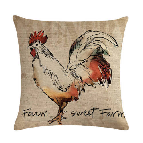 Rooster Throw Pillow Cover Animal Realistic Chicken Cotton Linen Cushion Cover 