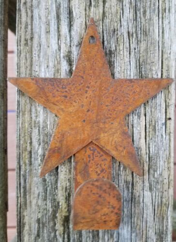 Lot of 2 Rustic Farmhouse Primitive Rusty Tin Star Hanger with Hook