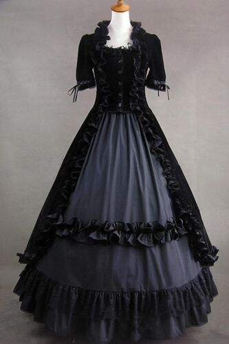 Black Half Sleeves Velvet Lace Lolita Dress Cosplay Long Evening Dress Court 