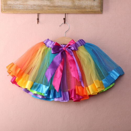 Girl Students Fashion Handmade Dance Colorful Tutu Skirt Rainbow Mini Dress 